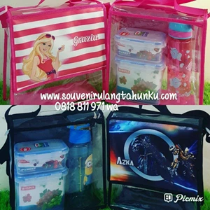 Souvenir Tas Mika Printing Tema Barbie dan Transformers
