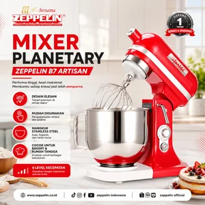 Mixer Planetari Zeppelin B7 Artisan Merah Stainless Steel 6 Kecepatan Desain Elegan/Planetary Mixer