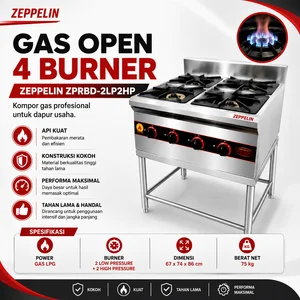 Kompor Gas Open 4 Burner Zeppelin ZPRBD-2LP2HP Stainless Steel LPG Kuat Kokoh/Kompor Gas Komersial