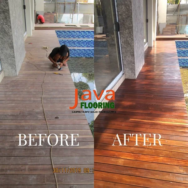 Lantai Kayu Parket Decking Outdoor Kolam Renang 