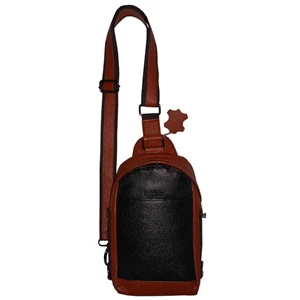 Men's Leather Sling bag MK-01 Two Tone Alloy Orange Mix Black 8inc