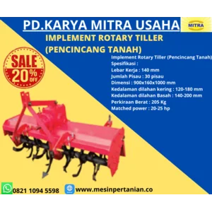 Implement Rotary Tiller (Pencincang Tanah) Ukuran 900x160x1000 mm