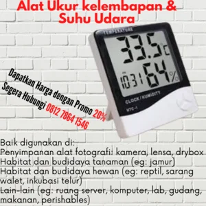 Hygrometer Thermometer Clock Ukuran 110 x100 x 21mm