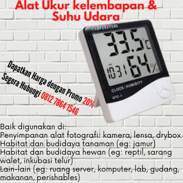 Hygrometer Thermometer Clock Ukuran 110 x100 x 21mm