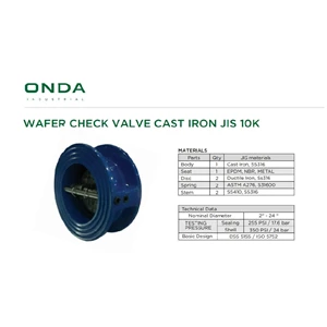 Wafer Check Valve Cast Iron JIS 10K Onda