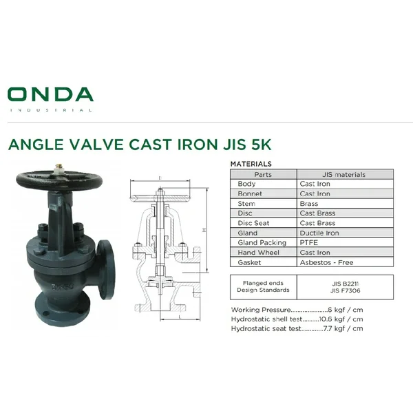 Angle Valve Cast Iron JIS 5K Onda