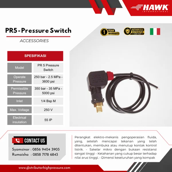 PRESSURE SWITCH PR5 HAWK PUMP SJ PRESSURE PRO