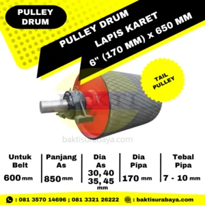 Pulley Drum Lapis Karet 6" Inch (170 mm) x 650 mm Tail Pulley