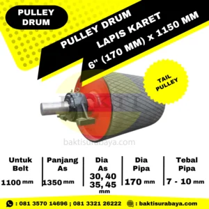 Pulley Drum Lapis Karet 6" Inch (170 mm) x 1150 mm Tail Pulley