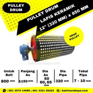 Pulley Drum Lapis Keramik 12" Inch (320 mm) x 850 mm Head Pulley