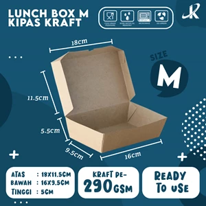 Lunch Box Paper Medium Ukuran 16x9.5x5.5cm KJPPACK Bahan Brown Kraft Foodgrade PE