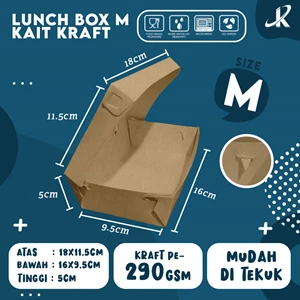 Lunch Box Paper Medium Ukuran 16x9.5x5.5cm KJPPACK Tipe Kait Bahan Brown Kraft Foodgrade PE