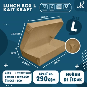 Lunch Box Paper Large Ukuran 18x10.5x5.5cm KJPPACK Tipe Kait Bahan Brown Kraft Foodgrade PE
