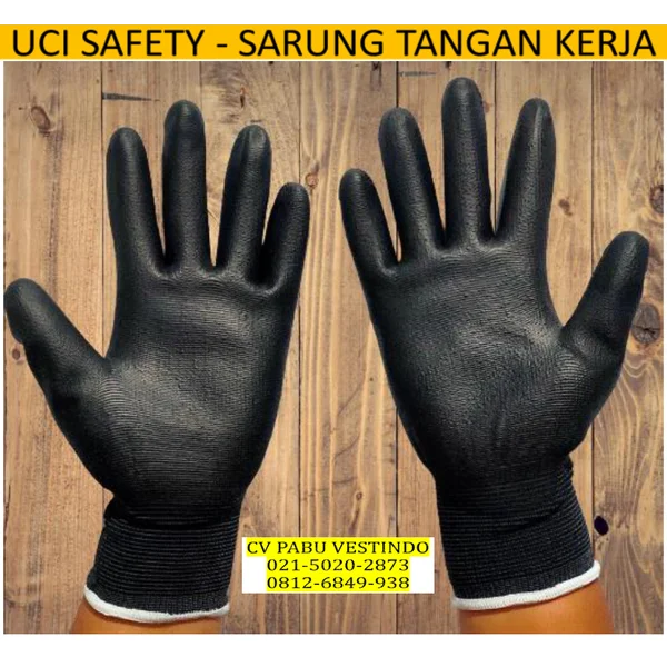 Sarung Tangan Karet Ukuran S M L XL Uci Safety Satpam Hitam Black Montir Tukang Bahan Nylon Polyester Static Polyurethane Kerja Palmfit Proyek Dilapisi Karet Industri Hand Gloves Motor Bengkel 