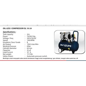 OIL-LESS COMPRESSOR OL 10 - 24 / KOMPRESOR ANGIN IZUMI