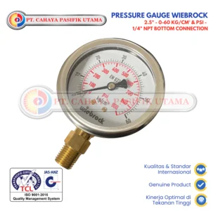 Pressure Gauge Wiebrock 2.5" - 0-60 kg/cm² & PSI - 1/4" NPT Bottom Connection Alat Ukur Tekanan Udara