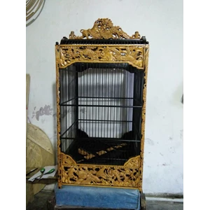 Sangkar Ukir Kotak Motif Macan Tarung Burung Hong