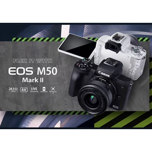 Kamera Digital Canon Camera EOS M50 Mark II with Lens EF-M15-45mm White Black