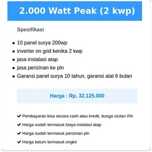 2 Kwp 2000 Watt Peak On Grid Solar Power Systems