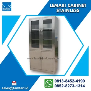 Lemari Arsip Stainless Pintu Atas Kaca Ukuran Standar 90P X 40L X 180T Cm