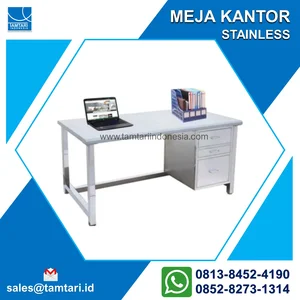 Meja Kantor Stainless dengan Cabinet dan Laci