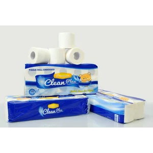 Tisu Toilet Clean Plus Roll 10X10 Embossed Premium Quality 2 Ply