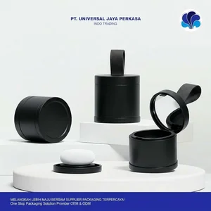 Matte Black Loose Powder Jar with Strap & Mirror Futuristic Packaging