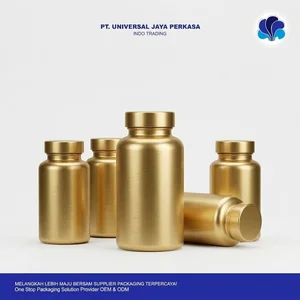 Botol Suplemen Packer Emas Metalik Kemasan Kapsul & Vitamin Premium
