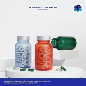 Botol Suplemen Packer Frosted Warna dengan Tutup Silver Kemasan Kapsul Premium