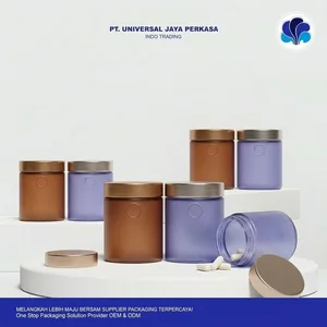 Jar Suplemen Frosted Straight Sided Tutup Metalik Kemasan Kapsul & Gummy Premium