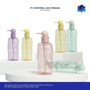 Botol Pump Silinder Wavy Transparan Pastel dengan Aplikator Bola  Kemasan Dispenser Estetik