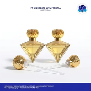 Botol Parfum Kaca Bentuk Berlian (Diamond) dengan Tutup Emas Mewah