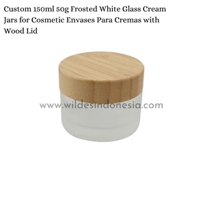 CREAM JAR FROSTED WHIITE GLASS WITH WOOD LID 50G 150ML
