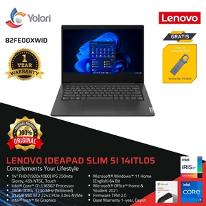 Laptop Notebook LENOVO IdeaPad Slim 5i 14ITL05 i7-1165G7 16GB 512GB Iris Xe Windows 11 + OHS 2021 (82FE00XWID)