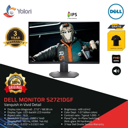 Jual Dell Monitor S2721DGF (QHD Gaming Monitor) Garansi Resmi 3 Tahun - PT  Mahakarya Inti Technology - Jakarta | Indotrading