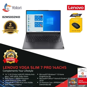 Laptop Notebook Lenovo Yoga Slim 7 Pro 14ACH5 R7-5800H 16GB 1TB SSD AMD Radeon Windows 10 OHS 2019 (82MS002NID)
