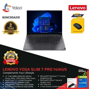 Laptop Notebook Lenovo Yoga Slim 7 Pro 14IHU5 i7-11370H 16GB 1TB SSD Nvidia MX450 2GB Windows 11 OHS 2021 (82NC00A2ID) 