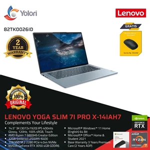  Laptop Notebook Lenovo Yoga Slim 7i Pro X-14IAH7 i7-12700H 16GB 1TB SSD Nvidia RTX 3050 4GB Windows 11  OHS 2021 Touch (82TK0026ID)