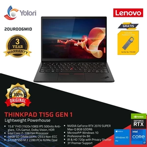 Laptop Notebook Lenovo ThinkPad T15g Gen 1 i7-10875H 16GB 512GB NVIDIA GeForce RTX 2070 8GB Windows 10 Pro (20UR006MID)