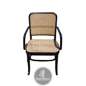 Teak Wood Round Chair / Rattan Chair With Arm / Dining Chair / Office Chair / Hotel Chair / Restaurant / Cafe / Black / Original Made In Indonesia