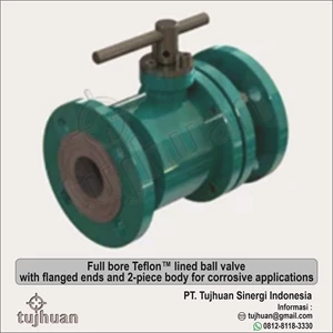 Full bore Teflon™ lined ball valve with flanged ends and 2-piece body for corrosive applications