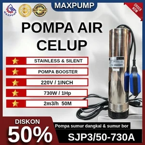 MAXPUMP Mesin Pompa Air Satelit Sumur dangkal Transfer pump / sumur Bor / Pompa Celup Kolam Ikan Kuras Air 1inch 730watt Auto + Float Silent Pompa Rumah tangga 1phase SJP3/50-730A