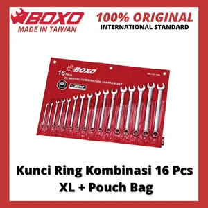 BOXO TOOLS Kunci Ring Pas Kombinasi XL 16 Pcs + Pouch Bag (WR1712XL-16R)