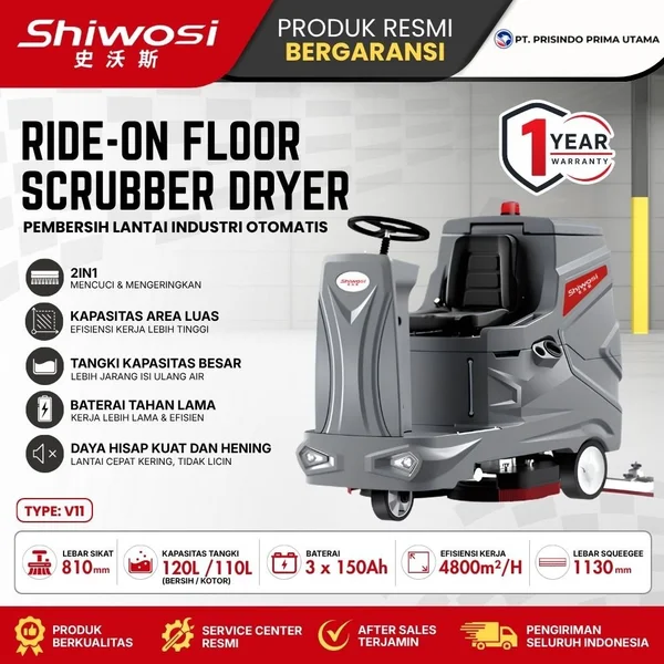Shiwosi V11 Ride-On Floor Scrubber Dryer – Automatic Industrial Floor Cleaning Machine Scrubber Lantai