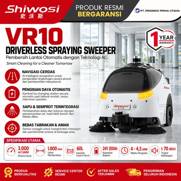 SHIWOSI VR10 - AI DRIVERLESS SPRAYING SWEEPER - MESIN PEMBERSIH LANTAI OTOMATIS - Mesin Penyapu