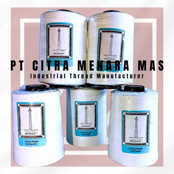 Benang Jahit Karung Cap Monas Polyester Putih 20/6 – 20/9 (160–200 Gr)
