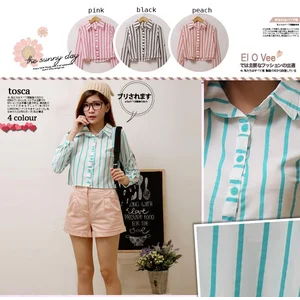 Kemeja Wanita - Stripe Longsleeve Crop Shirt