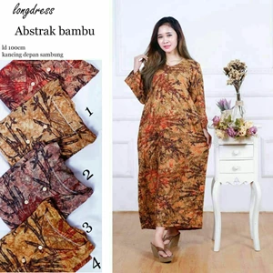 Batik Long Dress with Abstract Bamboo Motif