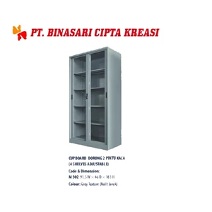 Filing Cabinet Cupboar Dorong 2 Pintu Kaca (4 Shelves Adjustable)