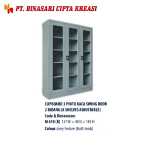 Filing Cabinet Cupboard 3 Glass Door Swing Door 2 Fields (8 Shelves Adjustable)